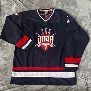 Vintage Dada Supreme Hockey Jersey Blue Red White Embroidered Logo Mens XL 90s.